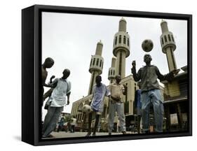 Youths Play Soccer-null-Framed Stretched Canvas