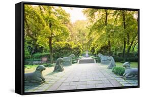 Yu Qian's Tomb with Animal Statues, Hangzhou, Zhejiang, China, Asia-Andreas Brandl-Framed Stretched Canvas