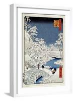 Yuhi Hill and the Drum Bridge at Meguro (One Hundred Famous Views of Ed), 1856-1858-Utagawa Hiroshige-Framed Giclee Print