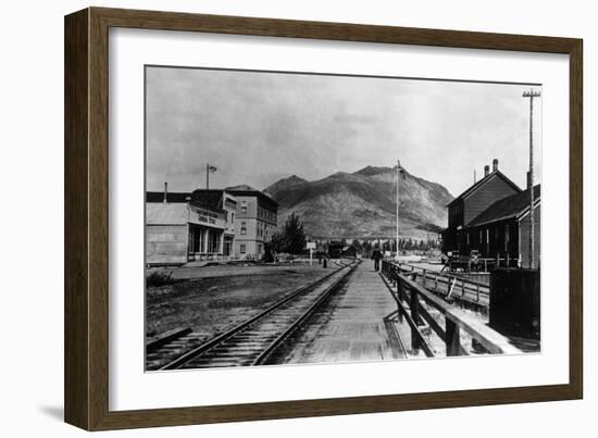 Yukon View of Town and Railroad - Carcross, AK-Lantern Press-Framed Art Print