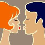 Romantic Cartoon Image of Kissing Couple. Vector Illustration in Retro Colors-yulia_lavrova-Art Print
