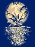 Reflected in the Ocean Full Moon on Vagator, Goa, India on a Dark Blue Background with Silhouettes-yulianas-Laminated Art Print