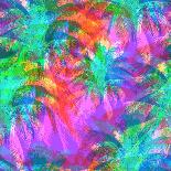 Multicolor Abstract Tropical Background with the Names of Tropical Resorts and White Silhouettes Of-yulianas-Stretched Canvas