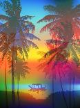 Tropical Sunset on Palm Beach and Fishing Boat, Can Be Used for a Poster, or Printing on Fabric-yulianas-Stretched Canvas