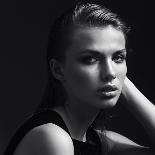 Portrait of Beautiful Girl in Hat in Profile, Posing in Studio-Yuliya Yafimik-Photographic Print