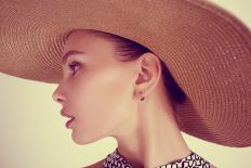 Portrait of a Beautiful Young Brunette Woman in a Hat-Yuliya Yafimik-Photographic Print