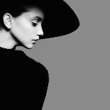 Portrait of Beautiful Girl in Hat in Profile, Posing in Studio-Yuliya Yafimik-Photographic Print