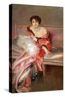 Yung woman in pink in the painters studio-Giovanni Boldini-Stretched Canvas
