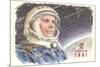 Yuri Gagarin in Cosmonaut Outfit-null-Mounted Premium Giclee Print