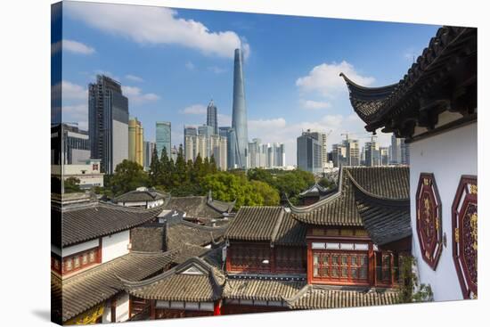 Yuyuan Gardens and Bazaar with the Shanghai Tower Behind, Old Town, Shanghai, China-Jon Arnold-Stretched Canvas