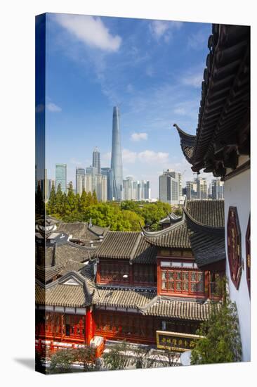 Yuyuan Gardens and Bazaar with the Shanghai Tower Behind, Old Town, Shanghai, China-Jon Arnold-Stretched Canvas