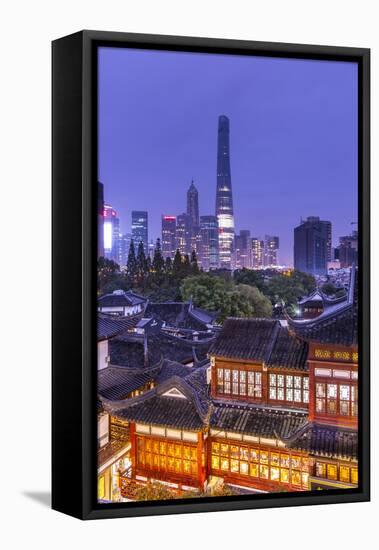 Yuyuan Gardens and Bazaar with the Shanghai Tower Behind, Old Town, Shanghai, China-Jon Arnold-Framed Stretched Canvas