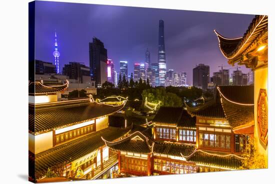 Yuyuan Gardens and Bazaar with the Shanghai Tower Behind, Old Town, Shanghai, China-Jon Arnold-Stretched Canvas