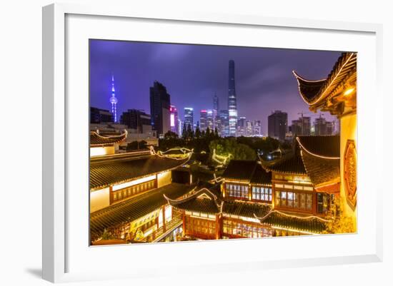 Yuyuan Gardens and Bazaar with the Shanghai Tower Behind, Old Town, Shanghai, China-Jon Arnold-Framed Photographic Print