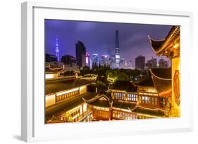 Yuyuan Gardens and Bazaar with the Shanghai Tower Behind, Old Town, Shanghai, China-Jon Arnold-Framed Photographic Print