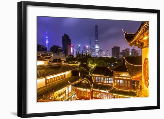 Yuyuan Gardens and Bazaar with the Shanghai Tower Behind, Old Town, Shanghai, China-Jon Arnold-Framed Photographic Print