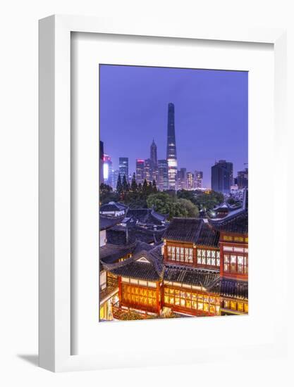 Yuyuan Gardens and Bazaar with the Shanghai Tower Behind, Old Town, Shanghai, China-Jon Arnold-Framed Photographic Print