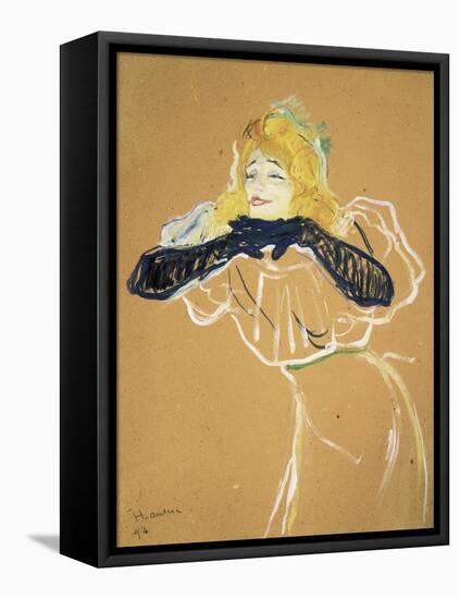 Yvette Guilbert Singing "Linger Longer Loo"-Henri de Toulouse-Lautrec-Framed Stretched Canvas