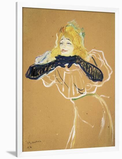 Yvette Guilbert Singing "Linger Longer Loo"-Henri de Toulouse-Lautrec-Framed Art Print