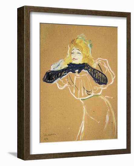 Yvette Guilbert Singing "Linger Longer Loo"-Henri de Toulouse-Lautrec-Framed Art Print