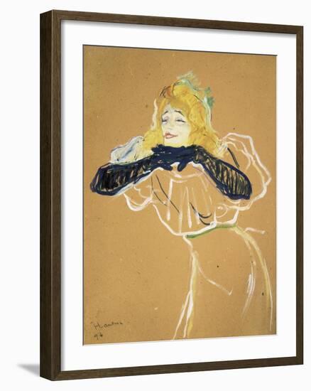 Yvette Guilbert Singing "Linger Longer Loo"-Henri de Toulouse-Lautrec-Framed Art Print