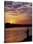 Zambezi National Park, Sausage Tree Camp, Fly-Fishing for Tiger Fish at Sunset on River, Zambia-John Warburton-lee-Stretched Canvas