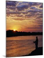 Zambezi National Park, Sausage Tree Camp, Fly-Fishing for Tiger Fish at Sunset on River, Zambia-John Warburton-lee-Mounted Photographic Print