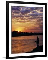 Zambezi National Park, Sausage Tree Camp, Fly-Fishing for Tiger Fish at Sunset on River, Zambia-John Warburton-lee-Framed Photographic Print