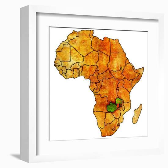 Zambia on Actual Map of Africa-michal812-Framed Art Print