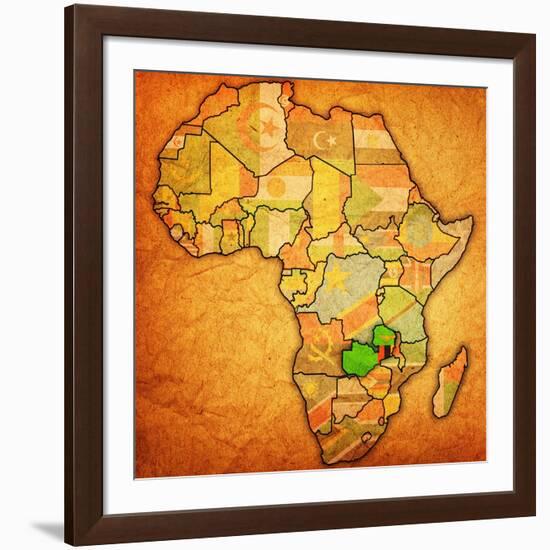 Zambia on Actual Map of Africa-michal812-Framed Art Print