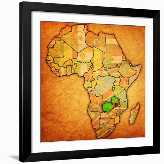 Zambia on Actual Map of Africa-michal812-Framed Art Print