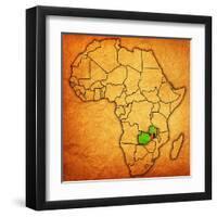 Zambia on Actual Map of Africa-michal812-Framed Art Print