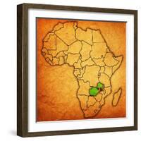 Zambia on Actual Map of Africa-michal812-Framed Art Print