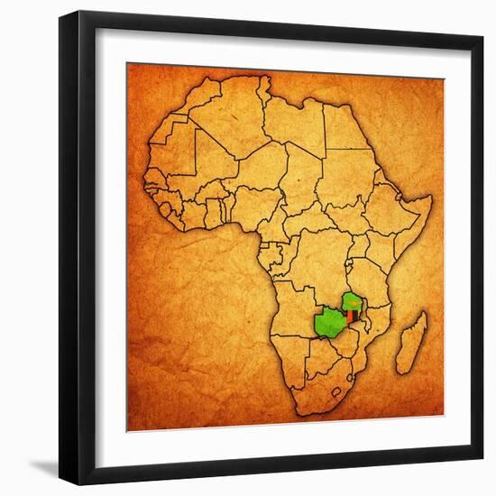 Zambia on Actual Map of Africa-michal812-Framed Art Print