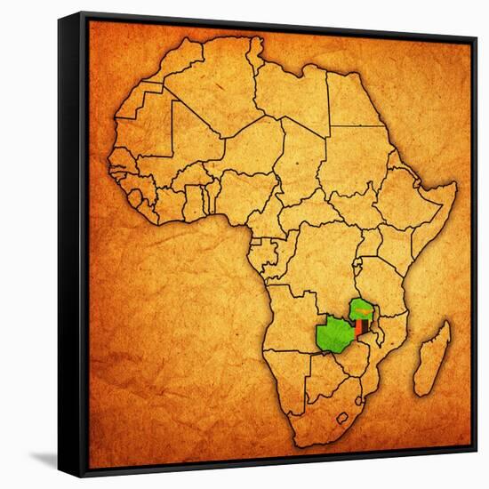 Zambia on Actual Map of Africa-michal812-Framed Stretched Canvas