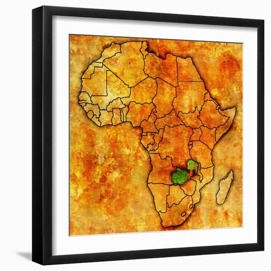 Zambia on Actual Map of Africa-michal812-Framed Art Print