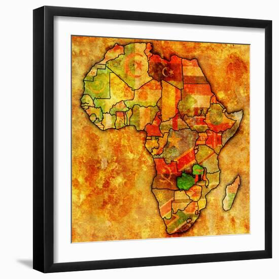 Zambia on Actual Map of Africa-michal812-Framed Art Print