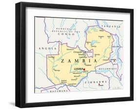 Zambia Political Map-Peter Hermes Furian-Framed Art Print