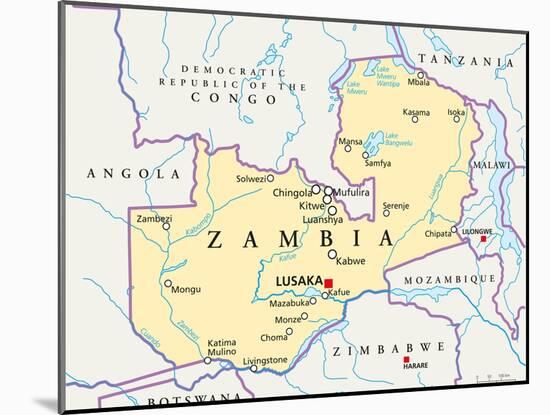 Zambia Political Map-Peter Hermes Furian-Mounted Art Print