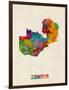 Zambia Watercolor Map-Michael Tompsett-Framed Art Print