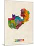 Zambia Watercolor Map-Michael Tompsett-Mounted Art Print