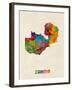 Zambia Watercolor Map-Michael Tompsett-Framed Art Print