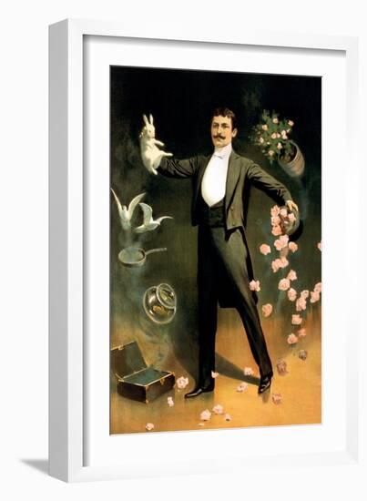 Zan Zig Performing with Rabbit and Roses, Including Hat Trick and Levitation-null-Framed Art Print