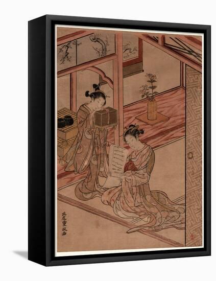 Zashiki No Yujo to Kamuro-Kitao Shigemasa-Framed Stretched Canvas