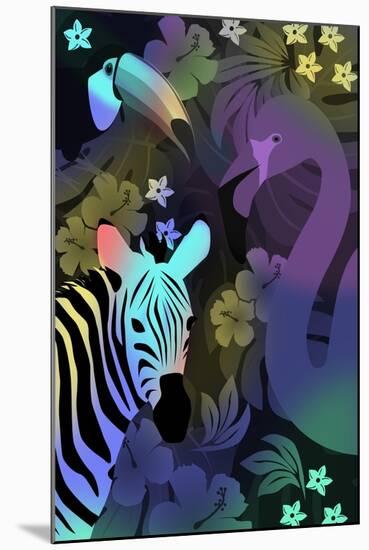 Zebra and Birds in the Night-Ikuko Kowada-Mounted Giclee Print