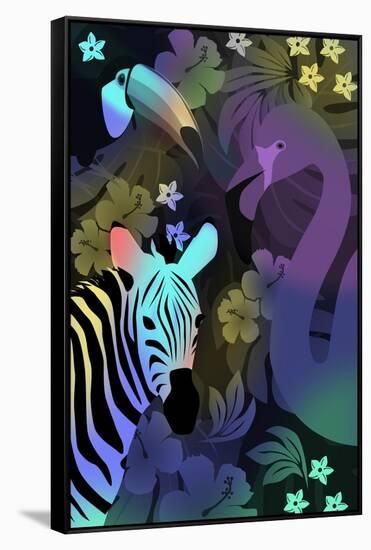 Zebra and Birds in the Night-Ikuko Kowada-Framed Stretched Canvas