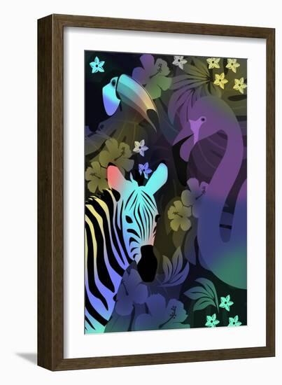 Zebra and Birds in the Night-Ikuko Kowada-Framed Giclee Print