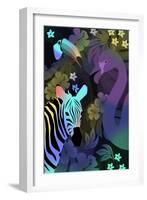 Zebra and Birds in the Night-Ikuko Kowada-Framed Giclee Print