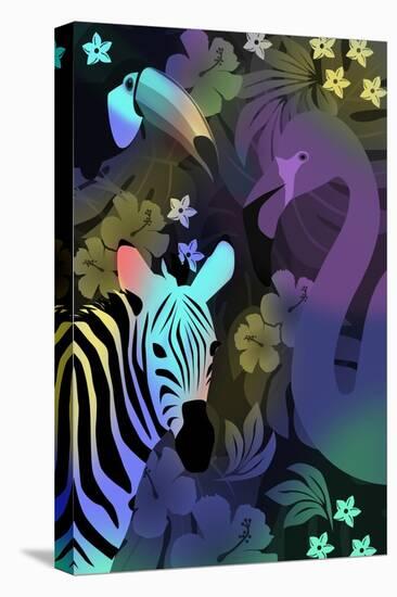 Zebra and Birds in the Night-Ikuko Kowada-Stretched Canvas