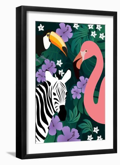 Zebra and Birds-Ikuko Kowada-Framed Giclee Print